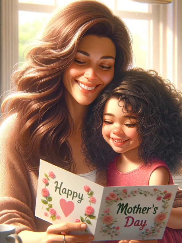 DALL·E 2024-04-15 16.56.13 - A realistic depiction of a Mother's Day celebration, focusing on a mother and her child. The mother, a middle-aged Hispanic woman with long, flowing b