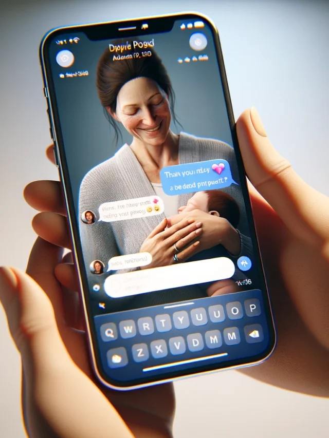 DALL·E 2024-04-16 16.35.01 - A hyper-realistic image depicting a smartphone screen displaying an emotive text message being sent to a smiling maternal figure. The smartphone is he