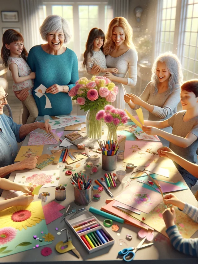 DALL·E 2024-04-17 17.07.47 - A realistic depiction of a Mother's Day activity, featuring a multi-generational family gathered around a large dining table in a sunlit room. The sce